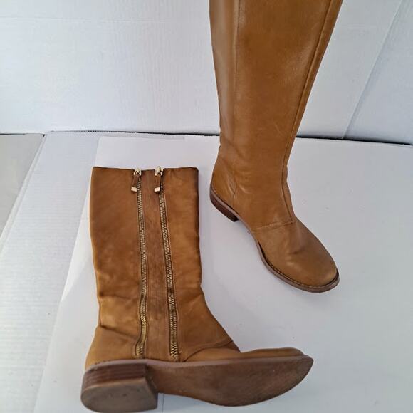 Vintage Tahari Knee Boot 9M Andy Leather Double Zipper Tall Caramel Brown - Picture 14 of 14